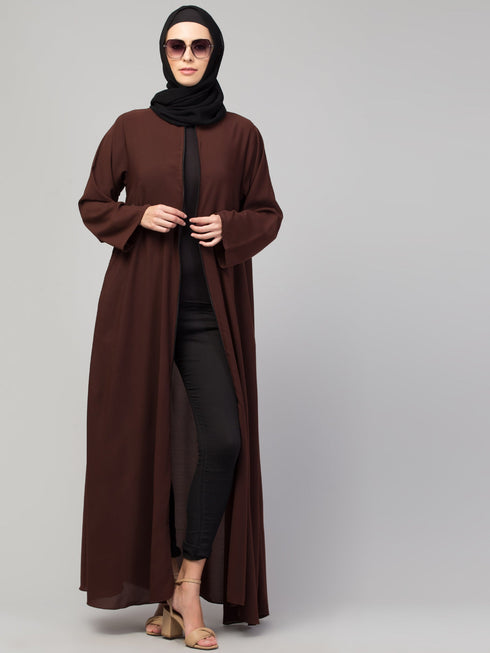 Women Basic Abaya with Long Sleeves and Front Zipper In the Shade of Brown